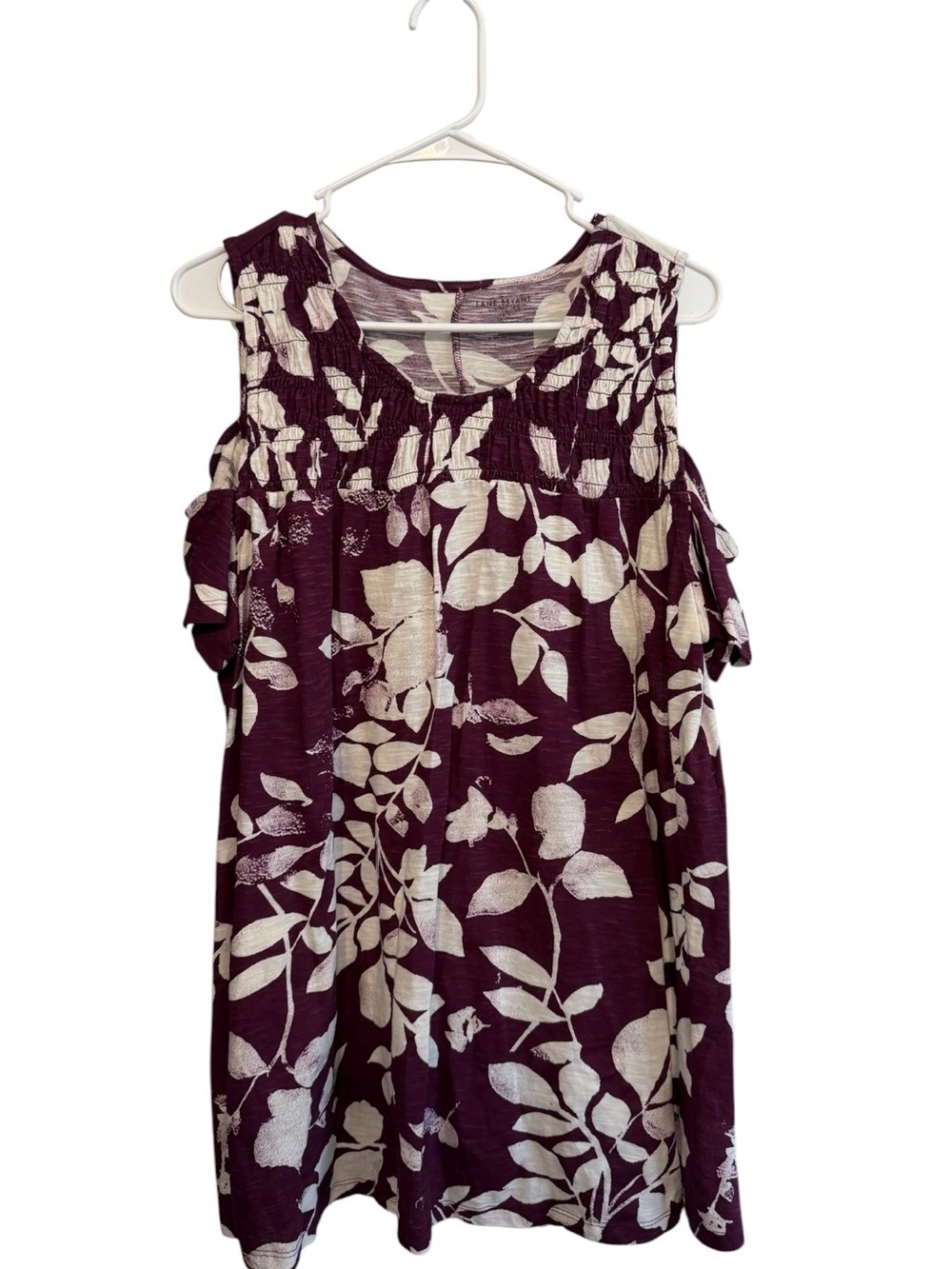 Floral Smocked Yoke Tank Top - Plum and Cream